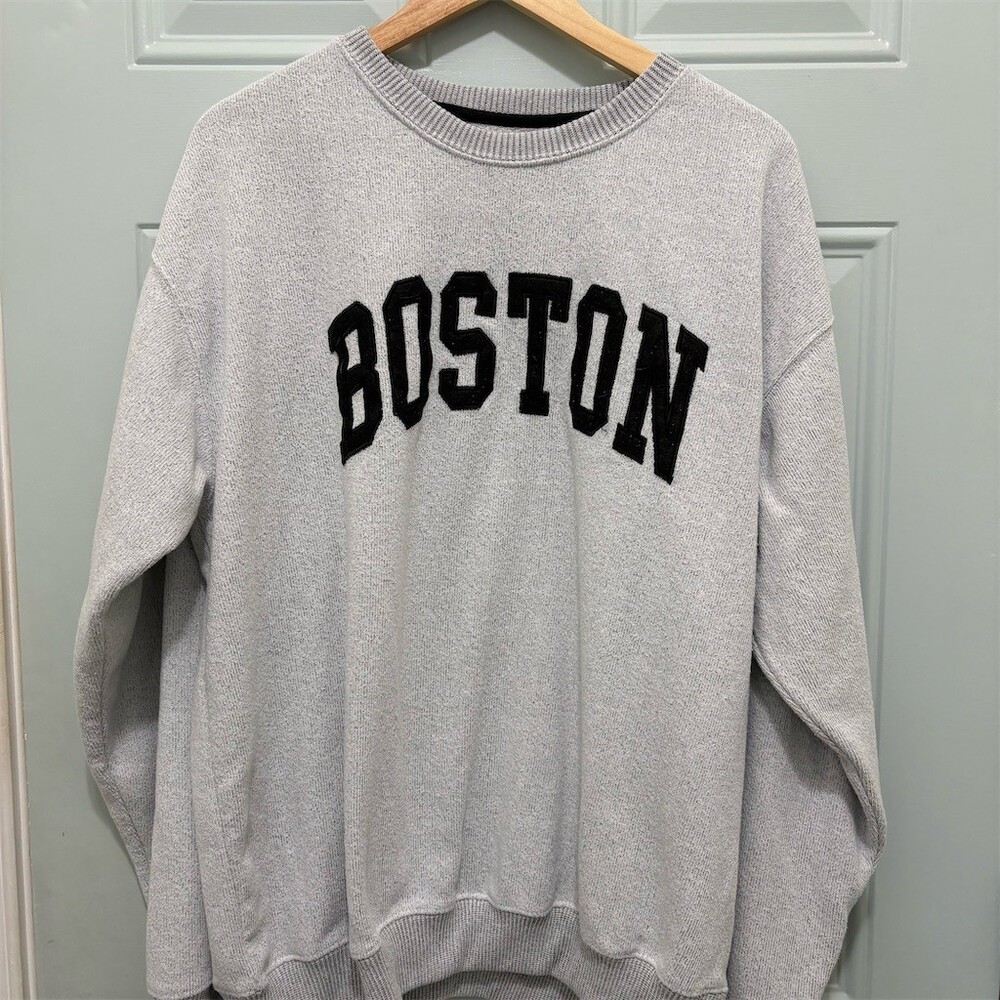 New York Popular Sweatshirt Mens XL Heather Gray Boston Crewneck Pullover